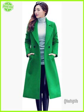 Warm Long Wool Coat with Notch Lapel & Side Pockets